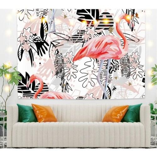 Flamingo and Black Leaves Tapestry Vintage Exotic for Bedroom Photography Wall Decor