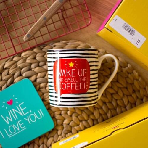 WAKE UP AND SMELL THE COFFEE Ceramics Mugs with Coaster coffee mug Milk Tea office Cups Drinkware the Best birthday Gift