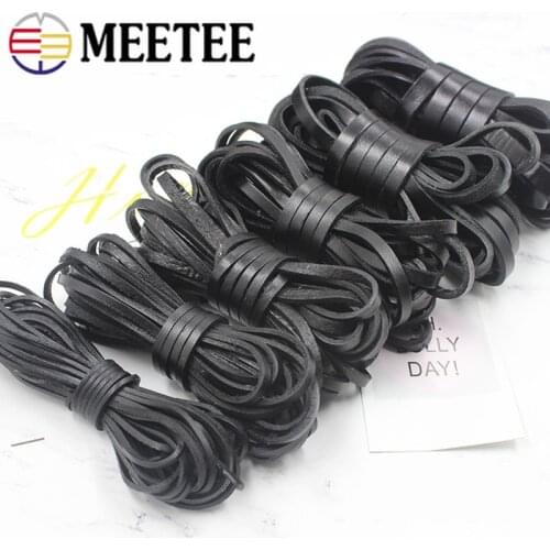 Meetee 10Meters Round 1-8mm Square 2-20mm Genuine Leather Black Rope DIY Bracelet Necklace Leather Cords Craft Accessories CD203