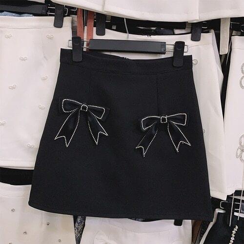 Mini Skirts Womens Spring and Summer Temperament New Korean Style High Waist Slimming Bow Design A- Line Skirt Femme 2021