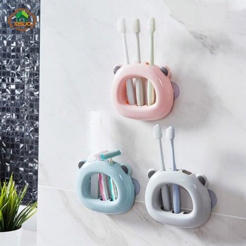 MSJO ToothBrush Stand Wall Holder Kids Suction Single Makeup Brush Toothbrush Shaver Holder Bathroom Accessories Decor Storage