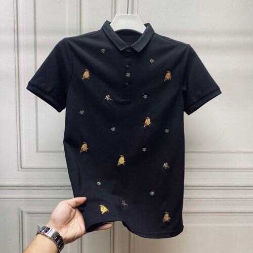2021 New Summer Mens Embroidered Lapel Short Sleeve T-shirt Casual Mens T-shirt Polo Shirt Half Sleeve Top