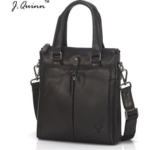 J.Quinn Men Briefcase Cowhide Business Tote Genuine Leather HandBag IPAD Mens Crossbody Shoulder Bag Travel Bags Zipper Pockets