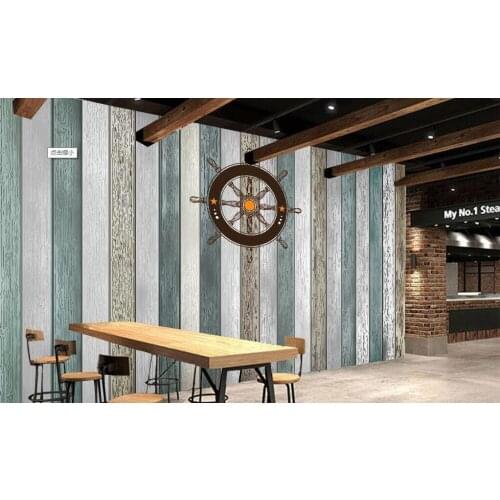 Custom retro wallpaper,Mediterranean-style vertical stripes wood,3D photo mural for living room bedroom restaurant PVC wallpaper