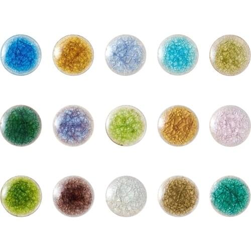 PandaHall 100pc 20x4mm Flat Round Back Handmade Crackle Porcelain Ceramic Clay Cabochons for Pendant Links Making DIY Colorful