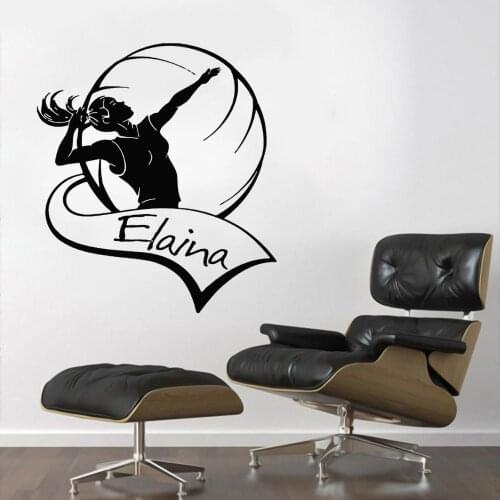 Personalize Name Girl Spiking Wall Art Volleyball Sports for Home And Volleyball Court Decoration Removable A002512
