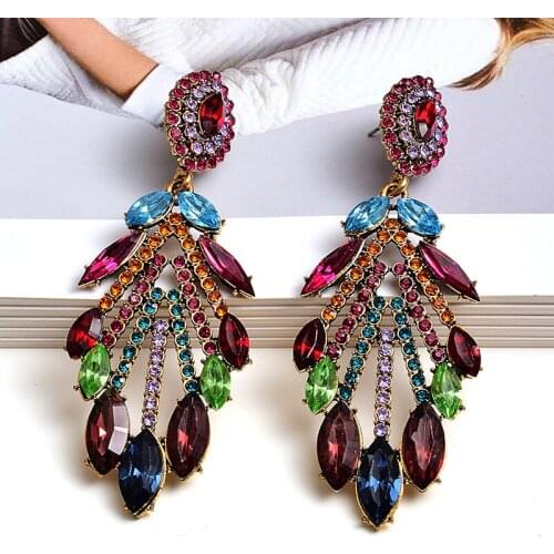 High-grade Colorful Rhinestone Earrings Statement Long Drop Earrings New Fashion Jewelry Accessories For Women Wholesale