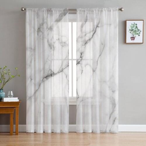 White Marble Crackle Curtain Window Tulle For Living Room Bedroom The Kitchen Window Treatment Decorations Curtains