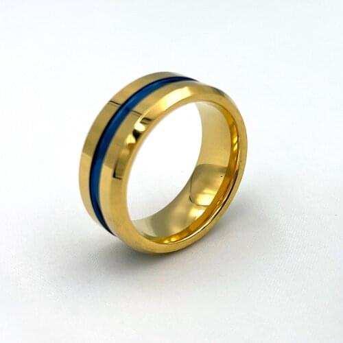 Foreign Trade 100% Gold Tungsten Carbide Wedding Jewelry Fashion Mens Ring with blue line