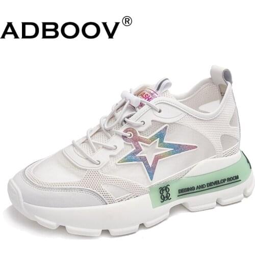 ADBOOV Genuine Leather Summer Sneakers Women Height Increasing 5 CM Chunky Fashion Casual Shoes Female