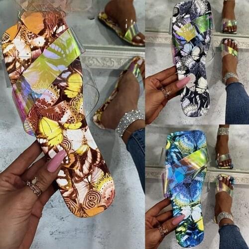 Women Slippers New PVC Crystal Rome Flats Shoes Women 2021 Casual Sexy Slides Blue Sandals Flip Flops Femme Summer Slipper Mujer