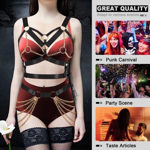 Goth Body Chain Harness Bondage Strap 2 Pcs Set Chest Chain Bra Garter Belt Tassel Chain Skirt Sexy Womens Bdsm Exotic Lingerie