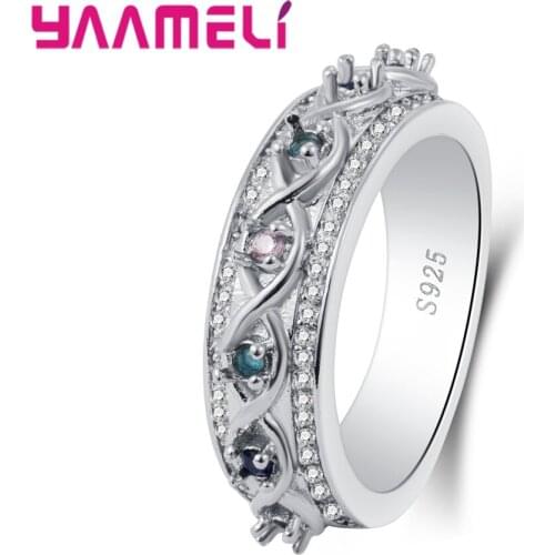 Top Quality 925 Sterling Silver Color Twist Classical Cubic Zirconia Wedding Ring for Woman Girl Austrian Crystals Gift