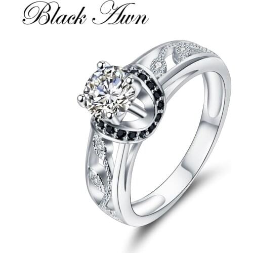[BLACK AWN] Genuine Solid 925 Sterling Silver Fine Jewelry Trendy Engagement Rings for Women Bague Wedding Ring C302