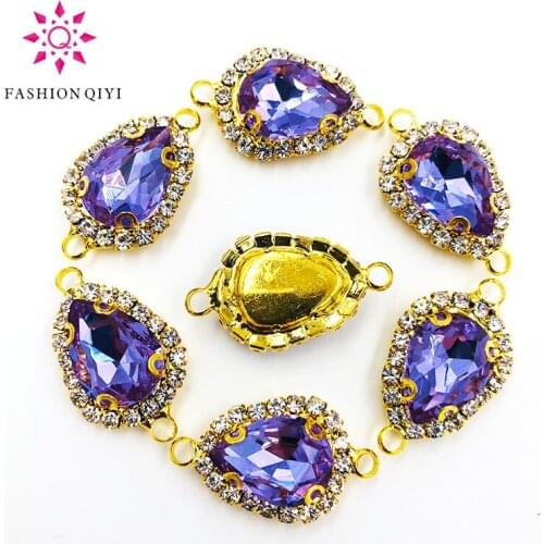 Gold bottom teardrop Double loop Crystal button Crystal Violet Glass Crystal sew on rhinestones diy/Clothing accessories