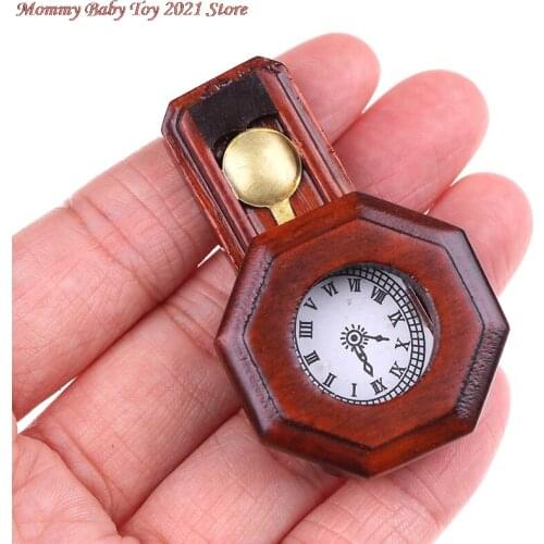 1Pcs Dollhouse Wood Vintage Red Clock 1/12 Scale Dollhouse Miniature Toy Pretend Play Furniture Toy Baby Kids Diy Toys