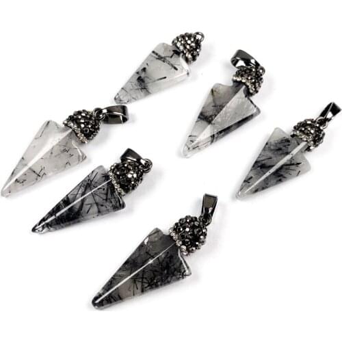 1PC Natural Stone Arrow Shape Black Rutilated Quartz Pendant Charms Pendant for Jewelry Making DIY Necklace Size15x37mm