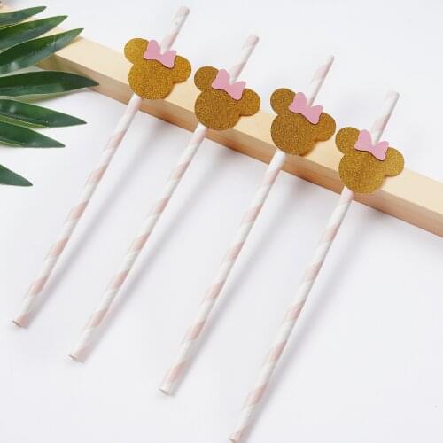 10pcs/lot Birthday Party Paper Starw Decorations Kids Minnie Party Decorations Paper Straw Decoration Anniversaire Favor