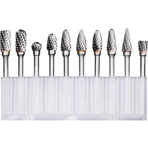 10Pcs/lot Tungsten Carbide Burr Drill Bit Engraving Milling Cutter 1/8" Shank Rotary Cutter Files Diamond Cut Electric Grinding
