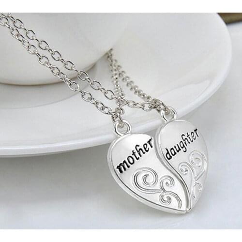 2 Pcs/Set Silver Mom Mother & Daughter Love Heart Pendant Charm Chain Necklace Simple Necklace For Women Mothers Day