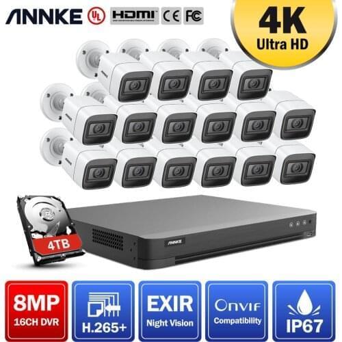 ANNKE 4K Ultra HD 16CH H.265+ DVR CCTV Camera Security System 8MP IP67 Waterproof Outdoor Night Vision Video Surveillance Kits