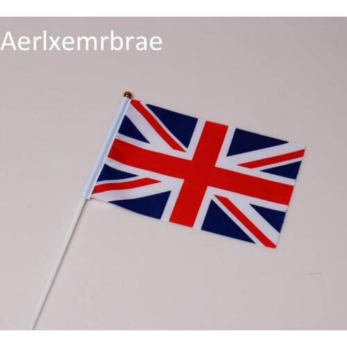 Free shipping 50pcs Britain Hand Flag National Hand Flag 14*21cm Polyester Small Size Flying Banner Custom Hand flag