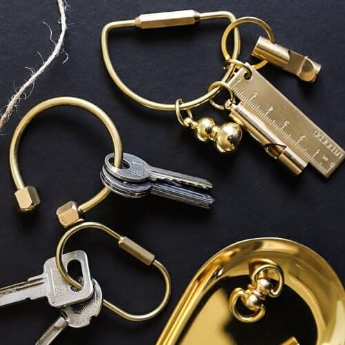 Creative Brass Keychain Portable Key Ring Bottle Opener Whistle Ruler Sealed Box Unique Organizer Tools Keychain Accessories