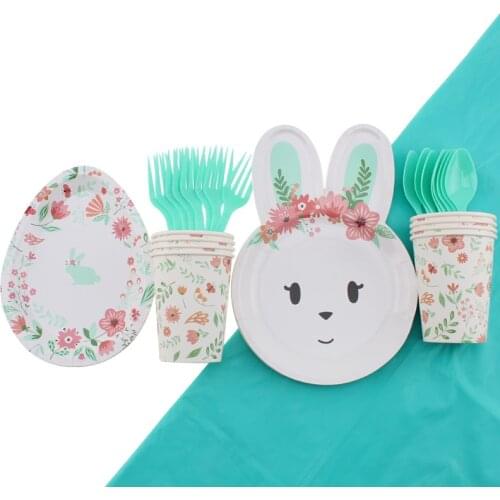 41Pc/Set Rabbit Theme Party Birthday Decoration Baby Shower Layout Napkin Paper Plate Cup Disposable Tableware Party Supplies