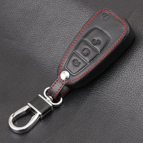 Black Leather Car Styling Remote Key Cover Case For Ford Focus 3 4 Mondeo MK3 MK4 Kuga Escape Edga 2018 2017 2016 2015 2014 2013
