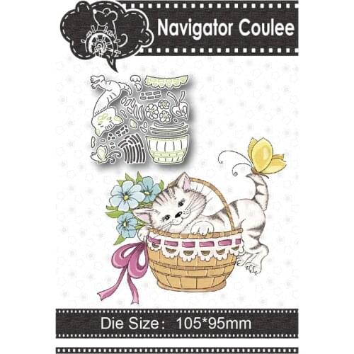 Cute Kitten Basket Metal Cutting Die Die in Scrapbook Die Cutting Die Craft Supplies Cutting Decoration Stamps and Die 2021