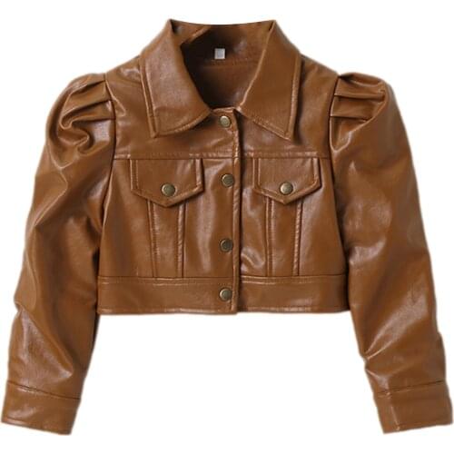 Kids Coat Girls Solid Color Turn-Down Collar Long Sleeve Jacket Tops for Spring Fall Brown/Black 2-7 Years Spring Autumn