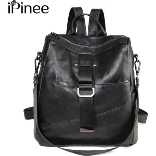 IPinee Travel Backpack mochila feminina casual Multifunction Women Genuine Leather Backpack Female Shoulder Bag