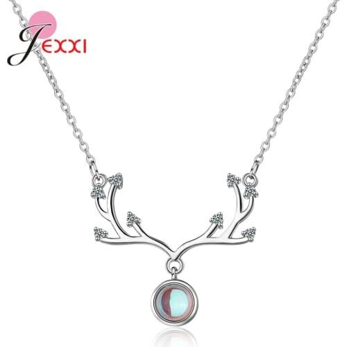 Good Quality Women Fashion Style 925 Sterling Silver Sika Deer Pendant Necklace Opal Stone Pendant Jewelry Accessory
