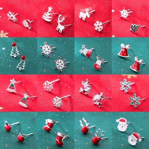 INZATT Real 925 Sterling Silver Geometry Zircon Stud Earrings Fashion Women Fine Jewelry Christmas Tree Deer Cute Accessories
