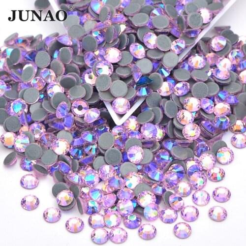 JUNAO SS6 8 10 12 16 20 30 Light Pink Hot Fix Glass Rhinestones Iron On Hotfix Crystal Stones Flatback Round Strass Applique