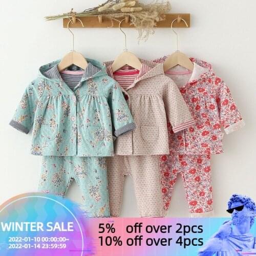 Toddler Baby Girls Clothes Set Spring Floral Cotton Long Sleeve Hooded Coat Tops + Trousers Fashion Little Girl Outfits Clothing