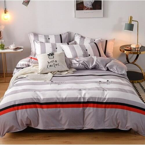 Grey White Stripe Bed Cover Set Duvet Cover Women Men Adult Bed Sheets And Pillowcases Comforter Bedding Set