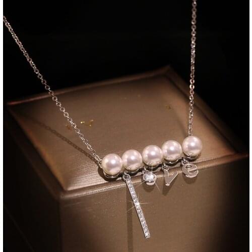 Love Cute Pearl Silver Color Pendant with Bling Zircon Stone for Women Fashion Jewelry Long Chain Statement Necklace 2020