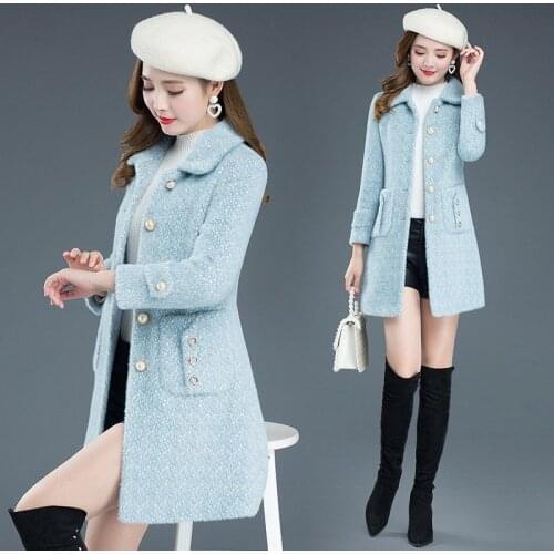 Women Woolen Jackets Female Imitation Mink Velvet Jacket Autumn Winter Clothes 2021 New Woolen Coat Fashion Overcoat Coats A640