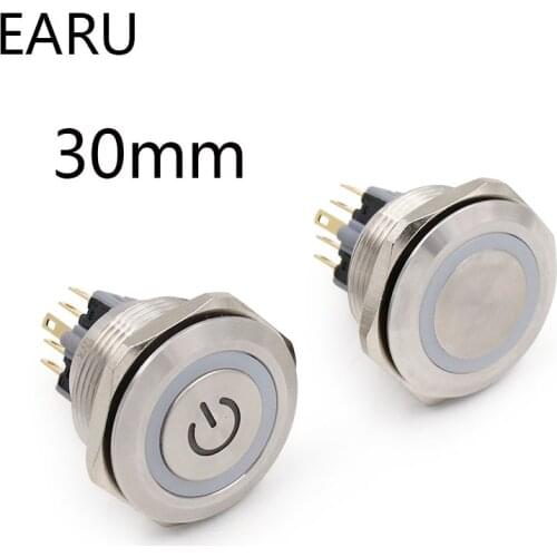 30mm Stainless Steel Metal Push Button Switch Flat Round Momentary Power Ring Mark 6 Pin Car Switches Reset Latching Fixation