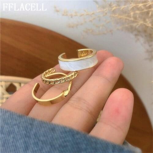 2020 Fashion Color Matte Metal Geometric 3PCS Fashion Minimalist Solid Circle Adjustable Twisted Metal Ring For Women Jewlery
