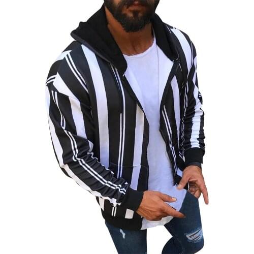 New Trendy Mens Hoodies Stripes Hooded Slim Sweatshirt Striped Zipper Long sleeves Male Streetwear Casual sweatshirt Coat