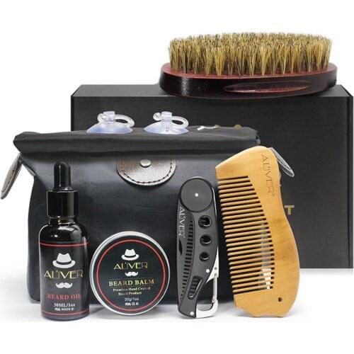 7PCS / Set Of Mens Beard Beauty Set Beard Oil Moisturizing Wax Hot Comb Essence Modeling Scissors Hair Beard Set