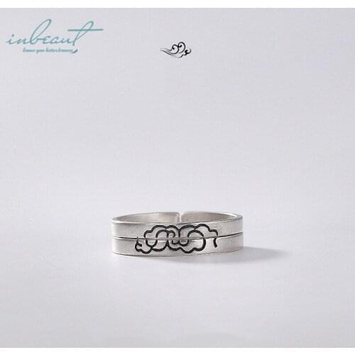 Inbeaut 925 Silver Couple Lucky Cloud Rings Original Design European Literature Art Pair Ring Set for Women Handmade Jewelry