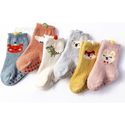Non-slip Baby Socks Autumn Winter Coral Fleece Socks Thicken Warm Toddler Boy Baby Girls Floor Socks Infant Clothing Accessories