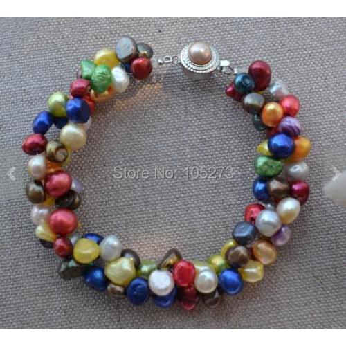 New Arriver Pearl Bracelet 7 Inches 6-7mm Twisty Multicolor Freshwater Pearl Bracelet Wedding Party Jewelry Bridesmaids Gift