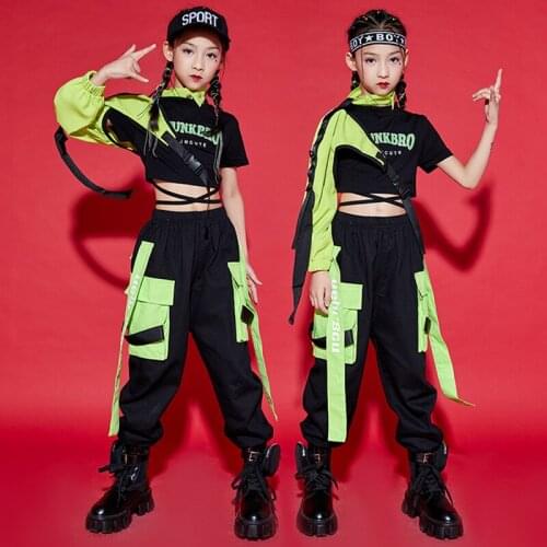 Girls Hip Hop Clothing Children Crop Tops Cargo Pants Dancers Outfits Jazz Dance Costumes Ballroom Dance Rave Clothes DN9448