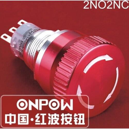 ONPOW 19mm 2NO2NC Metal surface Aluminium alloy Emergency Stop Switch (LAS1-AGQ-22TS) CE, ROHS