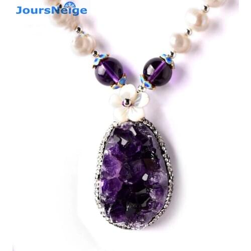Wholesale Purple Natural Crystal Pendant Original Stone Pendant Sweater Chain Necklace Lucky for Women Gift Crystal Jewelry