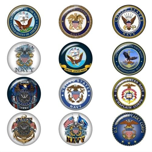 Mixed Ginger Glass Snap Button Jewelry United States Navy Army For DIY 18MM Button Snap Bracelet Necklace Jewelry